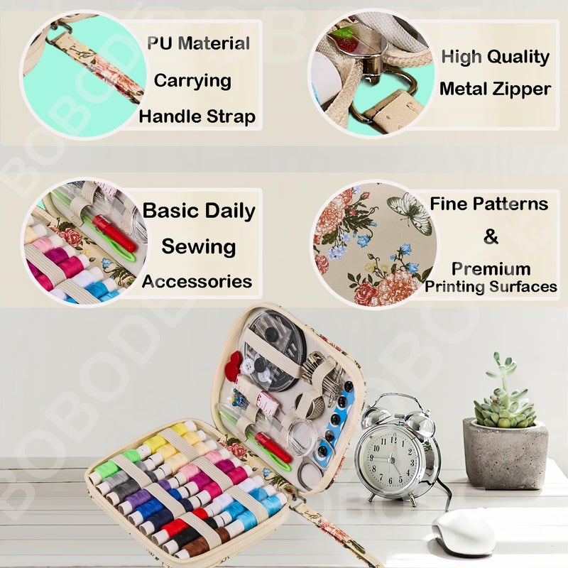 Bobode Printing Sewing Kit Floral Pattern Sewing Set Small Basic Travel Sewing Kit for Adults, 87 PCS Professional Sewing Supplies Accessory for Emergency, Home - Image 3